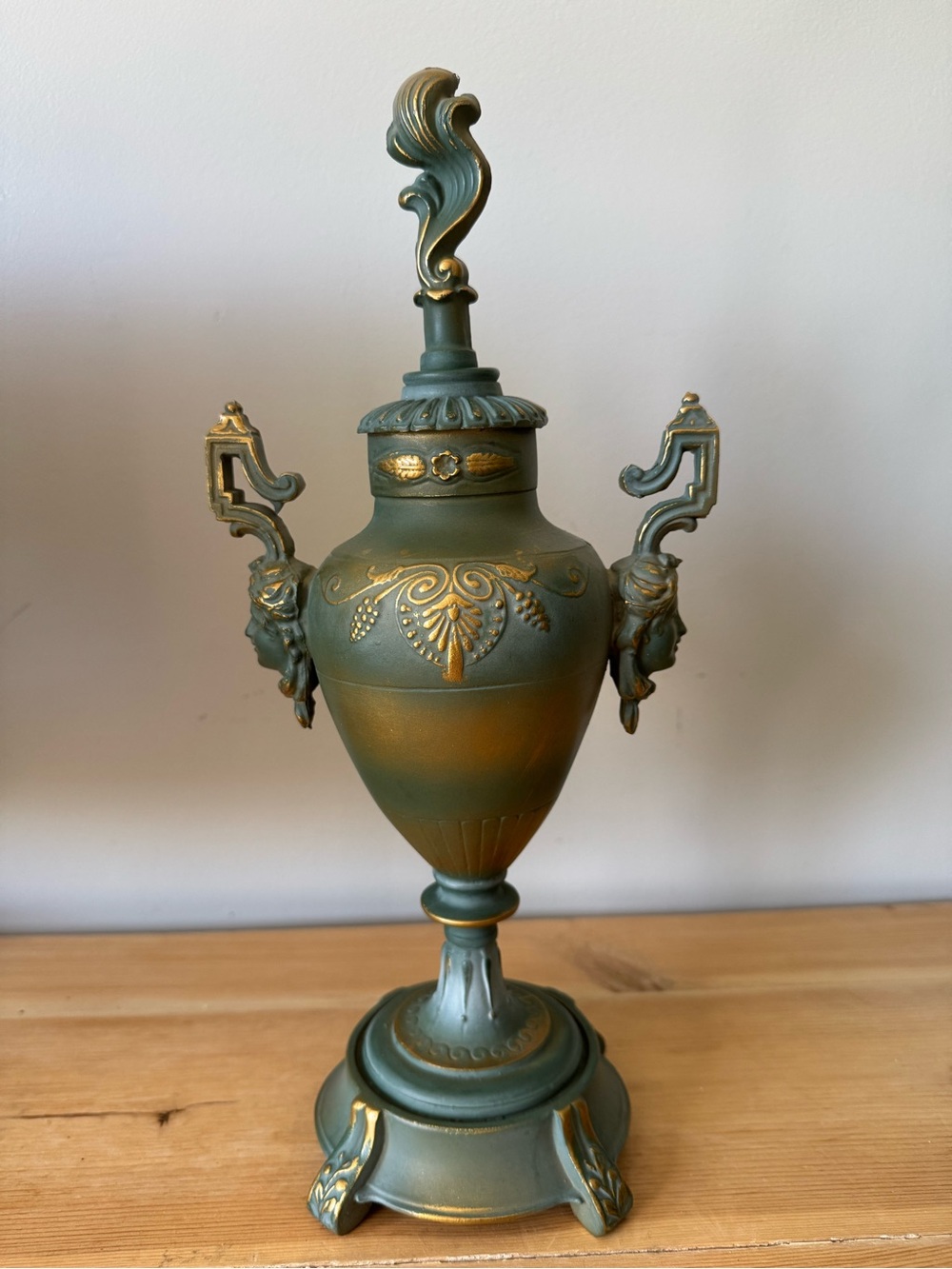 Vintage Davart NY Bronze Garniture Urn Vase Neoclassical Figural Goddess 13.5"